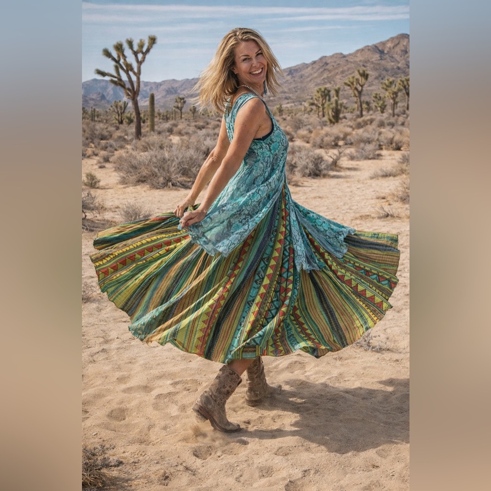Boho maxi dress handmade w silk hand dyed lace One size LG